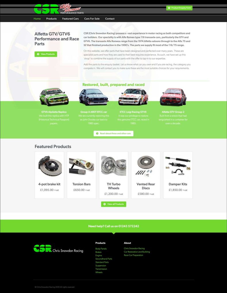 CSR Alfa Romeo Performance Parts website home page