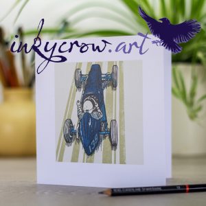 InkyCrowArt brand logo and greeting card example