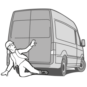 Health and Safety illustration showing a van reversing into a person