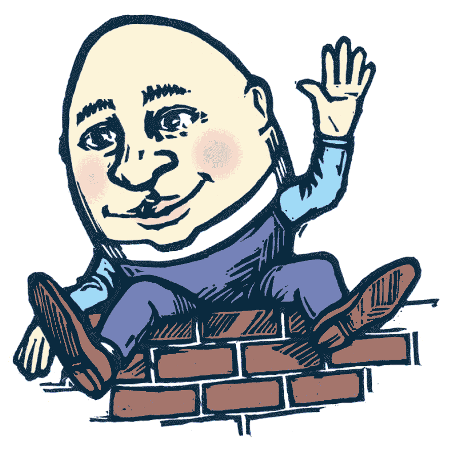 Relief print illustration of Humpty Dumpty
