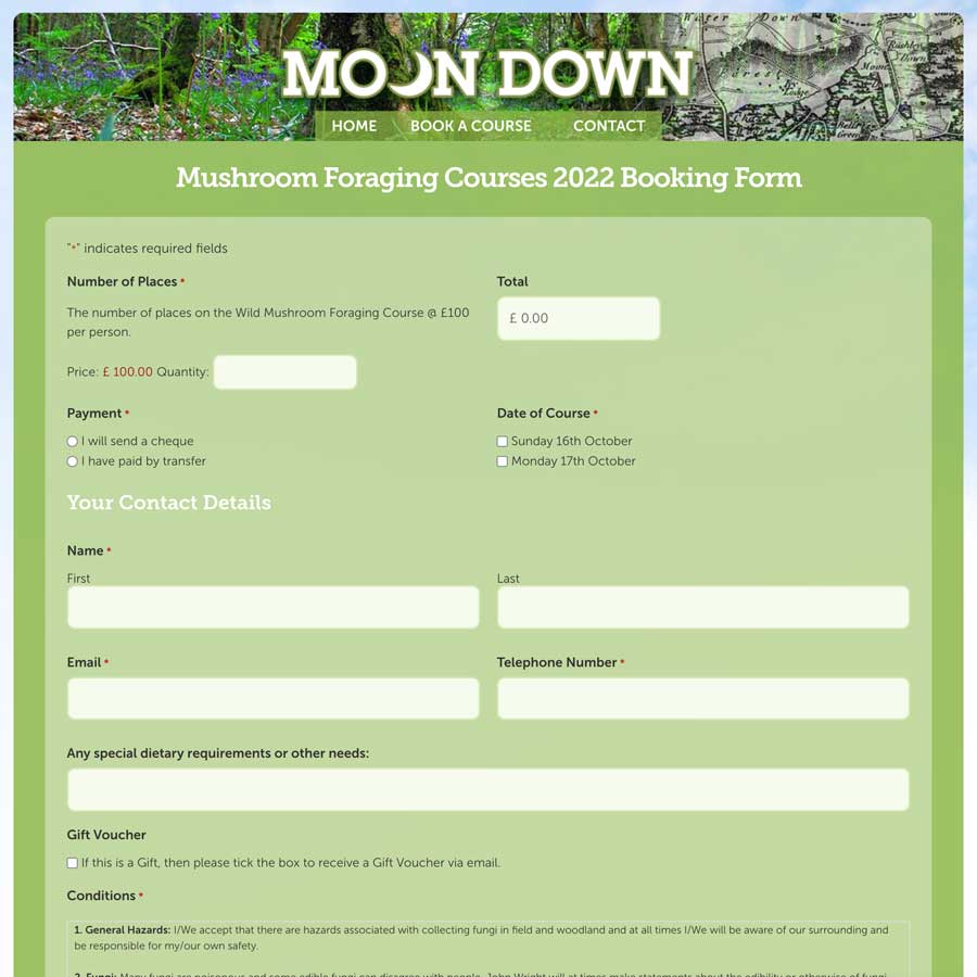 Moon Downs website online course booking form
