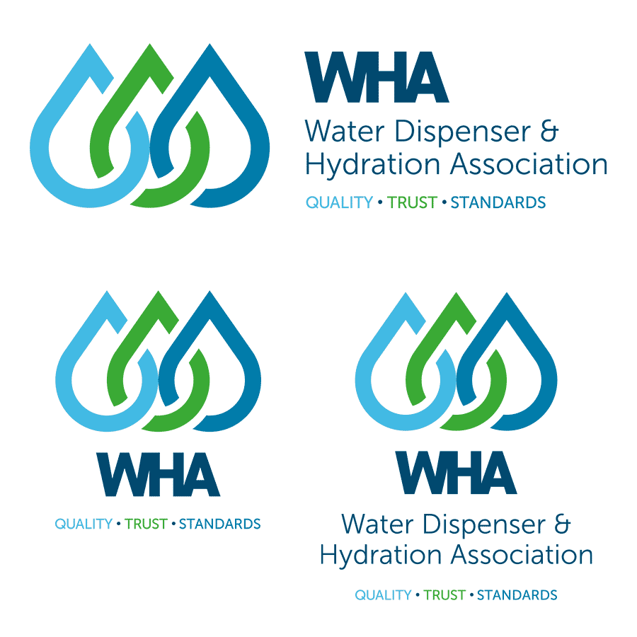 WHA logo designs, vertical and horizontal versions with and without taglines