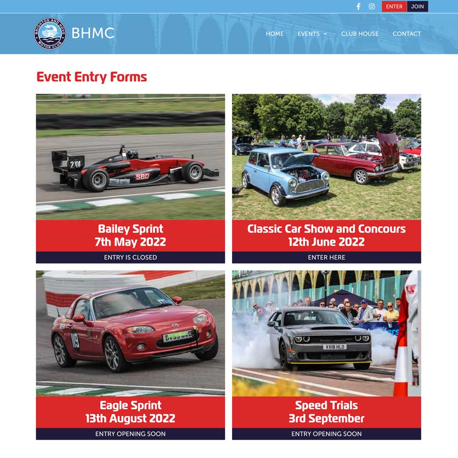 Brighton & Hove Motor Club Website - Enter Online Page