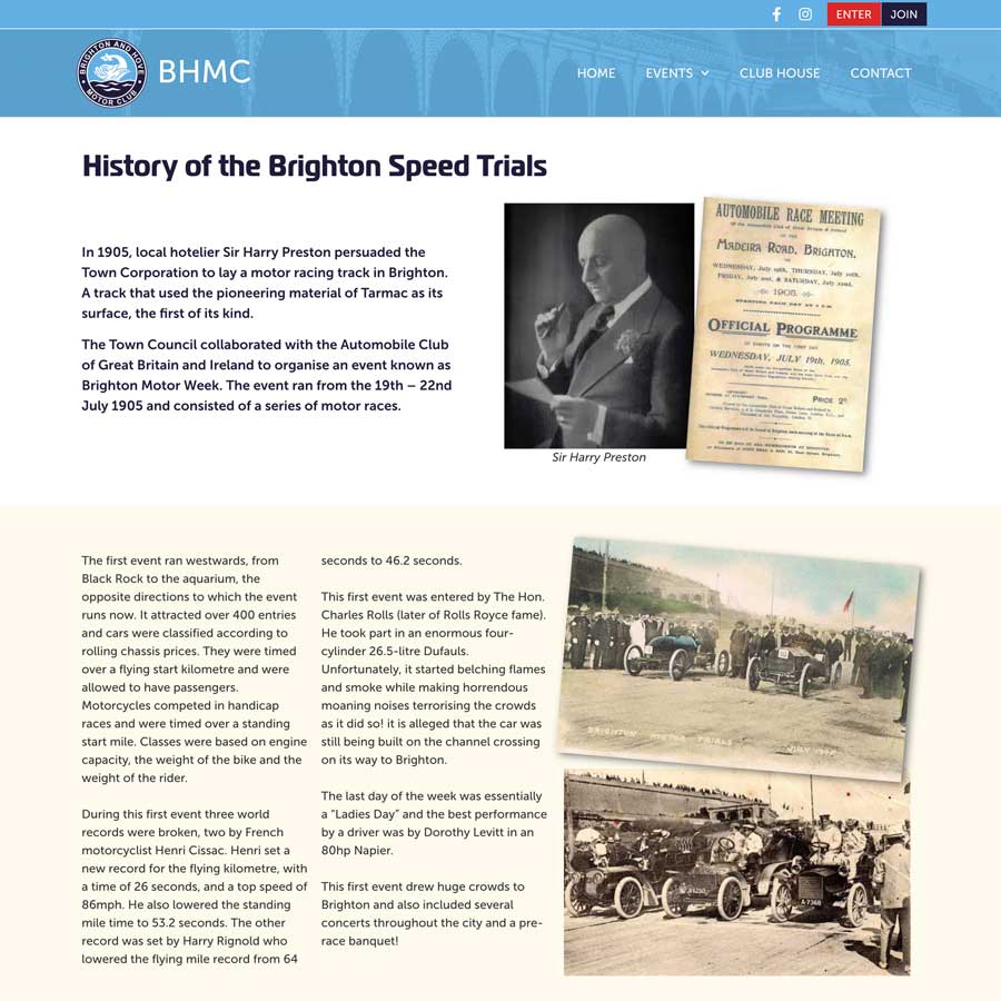 Brighton & Hove Motor Club Website - Speed Trials History Page
